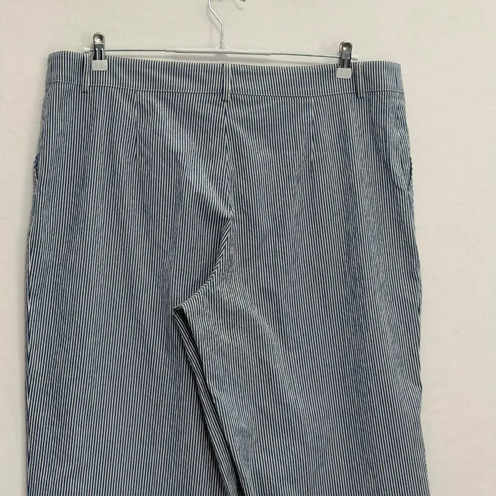 Akris Punto Cropped Seersucker Stretch Pants Blue White Striped Womens PLUS 18 - Picture 5 of 10